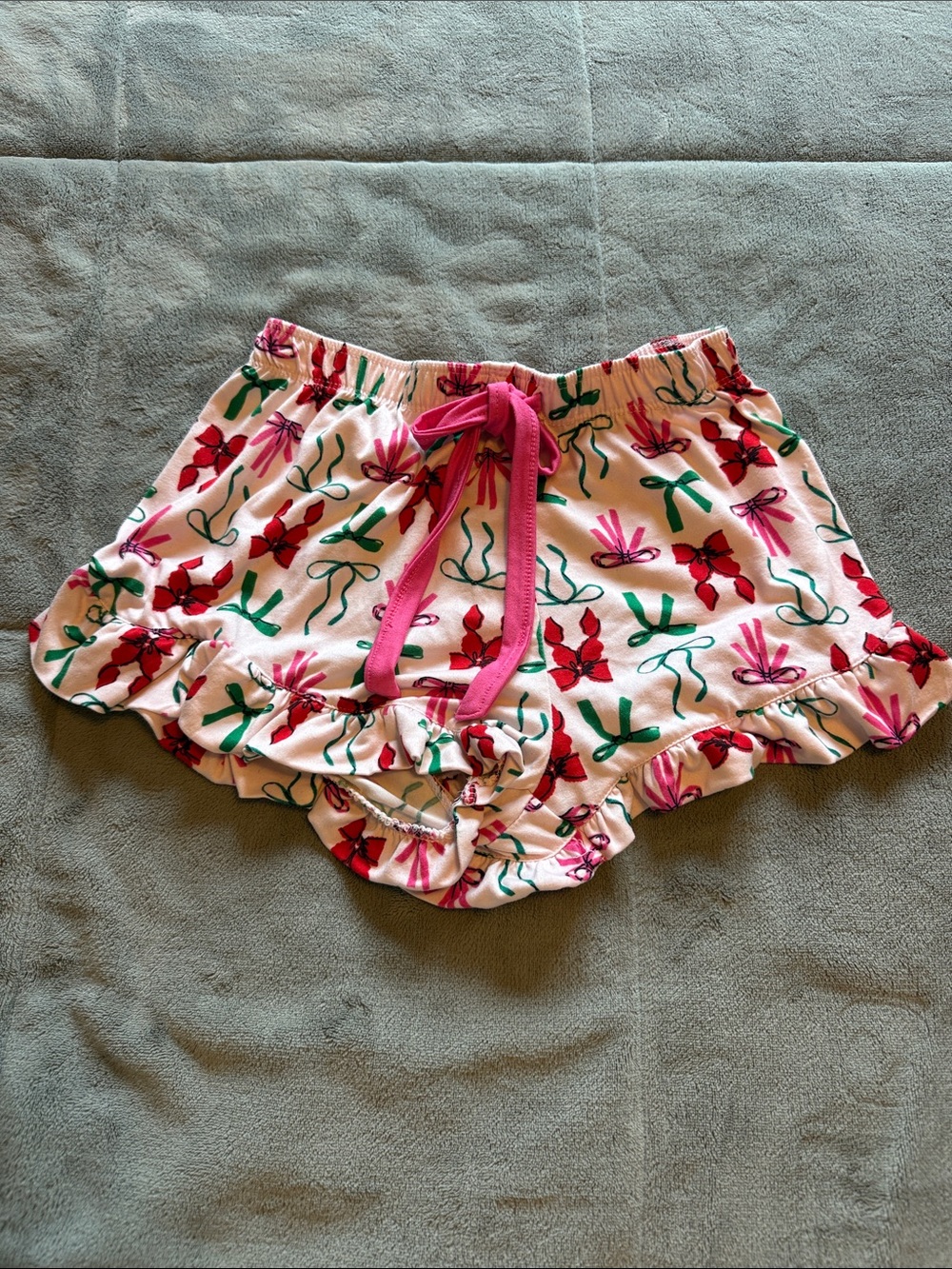 Girls' Floral Ruffle Shorts with Pink Drawstring